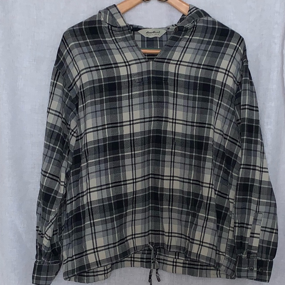 Eddie Bauer Plaid Flannel hoodie pullover size L